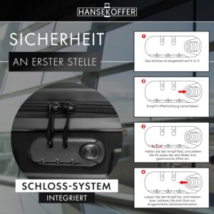 HANSEKOFFER Handgepäck Koffer Hartschale · Reisekoffer mit Rollen · Trolley · Hartschalenkoffer mit Teleskopgriff · Leicht · Rollkoffer mit Zahlenschloss · Schwarz – Bild 6