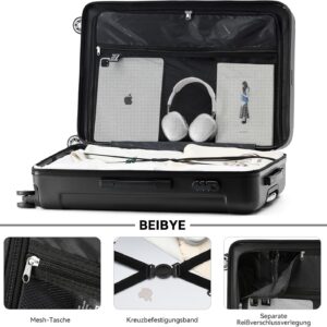 BEIBYE Zwillingsrollen Hardcase Reisekoffer Koffer Trolleys Hartschale in XL-L-M in 14 Farben (Schwarz, Handgepäck (55cm)) – Bild 6