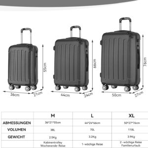 BEIBYE Zwillingsrollen Hardcase Reisekoffer Koffer Trolleys Hartschale in XL-L-M in 14 Farben (Schwarz, Handgepäck (55cm)) – Bild 7