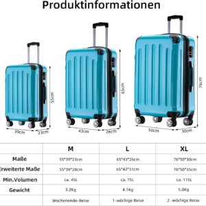 BEIBYE Zwillingsrollen 2048 Hartschale Trolley Koffer Reisekoffer Taschen Gepäck in M-L-XL-Set (Türkis, M) – Bild 6