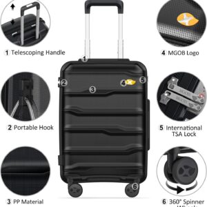 MGOB Koffer Handgepäck Polypropylen Hartschalen Reisekoffer Trolley Leicht mit TSA-Schloss 4 Rollen, 55x36x21cm, Schwarz – Bild 5