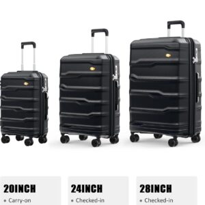 MGOB Koffer Handgepäck Polypropylen Hartschalen Reisekoffer Trolley Leicht mit TSA-Schloss 4 Rollen, 55x36x21cm, Schwarz – Bild 7