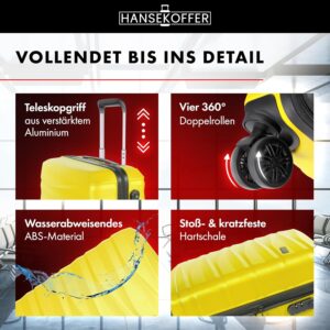 HANSEKOFFER Handgepäck Koffer Hartschale · Reisekoffer mit Rollen · Trolley · Hartschalenkoffer mit Teleskopgriff · Leicht · Rollkoffer mit Zahlenschloss · Gelb – Bild 4