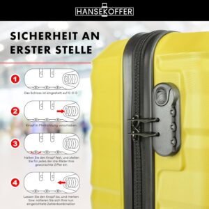 HANSEKOFFER Handgepäck Koffer Hartschale · Reisekoffer mit Rollen · Trolley · Hartschalenkoffer mit Teleskopgriff · Leicht · Rollkoffer mit Zahlenschloss · Gelb – Bild 7