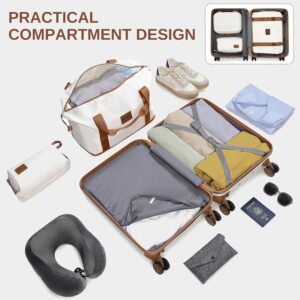 KONO Reisekoffer Set Gepäcksets 4 Teilig Kofferset, 55cm Handgepäck mit Beautycase Kosmetikkoffe mit handgepäck Reisetasche mit Kulturbeutel (Creme Weiß) – Bild 4