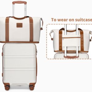 KONO Reisekoffer Set Gepäcksets 4 Teilig Kofferset, 55cm Handgepäck mit Beautycase Kosmetikkoffe mit handgepäck Reisetasche mit Kulturbeutel (Creme Weiß) – Bild 8