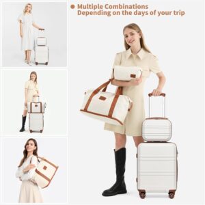 KONO Reisekoffer Set Gepäcksets 4 Teilig Kofferset, 55cm Handgepäck mit Beautycase Kosmetikkoffe mit handgepäck Reisetasche mit Kulturbeutel (Creme Weiß) – Bild 9