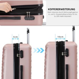 BEIBYE Zwillingsrollen 2066 Hartschale Trolley Koffer Reisekoffer Gepäck M-L-XL-Set (Rosa Gold, L) – Bild 3