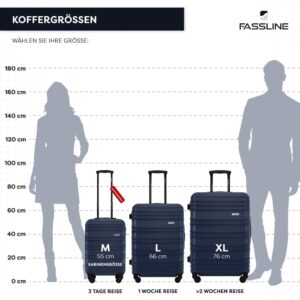 FASSLINE Kabinenkoffer 55x35x20 cm, 32 l, Reisekoffer Handgepäck, Hartschale aus ABS, Vier 360°-Spinner-Rollen, Zahlenschloss, Teleskopgriff, Größe M, Dunkelblau – Bild 4