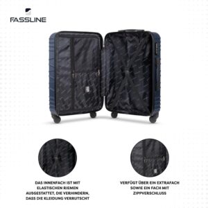 FASSLINE Kabinenkoffer 55x35x20 cm, 32 l, Reisekoffer Handgepäck, Hartschale aus ABS, Vier 360°-Spinner-Rollen, Zahlenschloss, Teleskopgriff, Größe M, Dunkelblau – Bild 6
