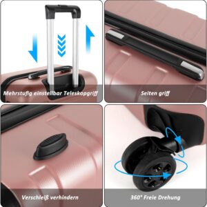 TANTOMI Handgepäck Koffer, Reisekoffer Hartschalenkoffer, Koffer & Trolley Handgepäck mit Passwortsperre, Hartschale Suitcase mit 4 Rollen(Rosa Gold) – Bild 4