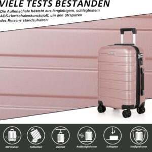 TANTOMI Handgepäck Koffer, Reisekoffer Hartschalenkoffer, Koffer & Trolley Handgepäck mit Passwortsperre, Hartschale Suitcase mit 4 Rollen(Rosa Gold) – Bild 6