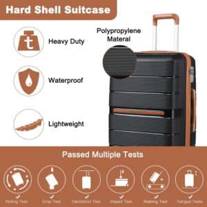 British Traveller Handgepäck Koffer Trolleys Leicht Hartschalenkoffer Reisekoffer mit Rollen PP Koffer Rollkoffer 56 * 37 * 22cm Suitcase TSA-Schloss Schwarz – Bild 3
