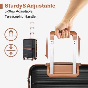 British Traveller Handgepäck Koffer Trolleys Leicht Hartschalenkoffer Reisekoffer mit Rollen PP Koffer Rollkoffer 56 * 37 * 22cm Suitcase TSA-Schloss Schwarz – Bild 5