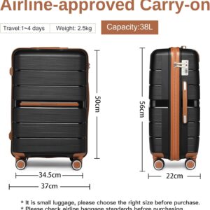 British Traveller Handgepäck Koffer Trolleys Leicht Hartschalenkoffer Reisekoffer mit Rollen PP Koffer Rollkoffer 56 * 37 * 22cm Suitcase TSA-Schloss Schwarz – Bild 8
