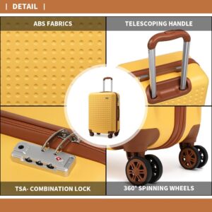 KONO Hartschalenkoffer Reisekoffer Koffer Trolleys Leicht ABS Handgepäck mit 4 Spinner Rollkoffer 57 * 38 * 24cm TSA-Schloss Reisegepäck Gelb – Bild 4