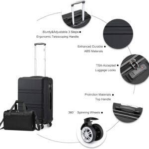 KONO 55cm Handgepäck-Koffer Trolley Set 2 Teilig Gepäcksets, Kleiner Koffer mit Rollen Handgepäck Set mit Ryanair Reisetasche 40x20x25cm, Schwarz – Bild 3