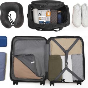 KONO 55cm Handgepäck-Koffer Trolley Set 2 Teilig Gepäcksets, Kleiner Koffer mit Rollen Handgepäck Set mit Ryanair Reisetasche 40x20x25cm, Schwarz – Bild 6