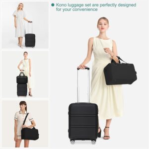 KONO 55cm Handgepäck-Koffer Trolley Set 2 Teilig Gepäcksets, Kleiner Koffer mit Rollen Handgepäck Set mit Ryanair Reisetasche 40x20x25cm, Schwarz – Bild 7