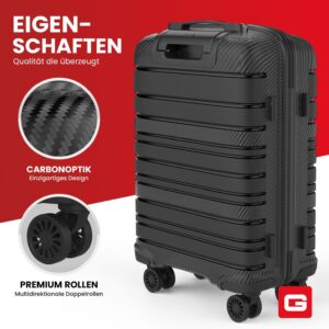 GENTOR Koffer Reisekoffer mit Rollen Carbonoptik Hartschalenkoffer Trolley Handgepäck mit TSA-Schloss Rollkoffer Leicht Travel Mittelgroß (Schwarz, L) – Bild 3