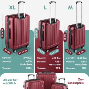 Easy Move ABS Hartschalenkoffer [ERGONOMISCH & SICHER] - Großer Trolley Koffer mit 360° Rädern, Zahlen Schloss - reisekoffer groß, hartschalenkoffer, Luggage (Wine Red, 54cm) – Bild 6