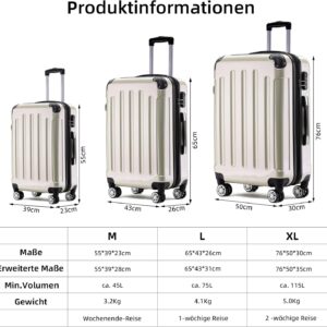 BEIBYE Zwillingsrollen 2048 Hartschale Trolley Koffer Reisekoffer Taschen Gepäck in M-L-XL-Set (Champagner, L) – Bild 6