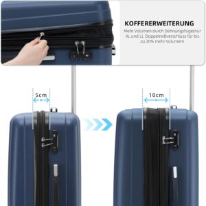 BEIBYE TSA-Schloß 2080 Zwillingsrollen 3 TLG. Reisekofferset Koffer Kofferset Trolley Trolleys Hartschale (Dunkelblau) – Bild 3