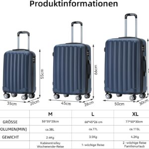 BEIBYE TSA-Schloß 2080 Zwillingsrollen 3 TLG. Reisekofferset Koffer Kofferset Trolley Trolleys Hartschale (Dunkelblau) – Bild 8