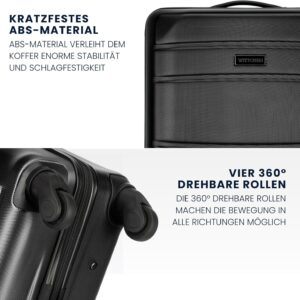 WITTCHEN Handgepäck Trolley Koffer Kabinentasche Kabinenkoffer Handgepäck Reisekoffer aus ABS Hartschalen Trolley 4 Rollen Kombinationsschloss Schwarz – Bild 3