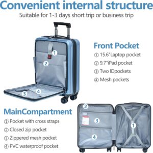 TydeCkare 20" Handgepäck mit Laptopfach, 55x40x20cm, Airline Kompatibel, 34L Hartschalenkoffer Klein, Leicht, 4 Rollen, mit TSA Schloss, Eisblau – Bild 3
