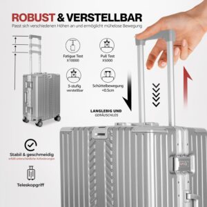 WINLIFE Hartschalen-Reisekoffer M-53cm | Großschalen-ABS-Trolley in Silber | TSA-Zahlenschloss | 4X 360°-Doppelspinnerrollen | Teleskopgriff | integrierter Becher- & Taschenhalter – Bild 4
