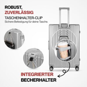 WINLIFE Hartschalen-Reisekoffer M-53cm | Großschalen-ABS-Trolley in Silber | TSA-Zahlenschloss | 4X 360°-Doppelspinnerrollen | Teleskopgriff | integrierter Becher- & Taschenhalter – Bild 6