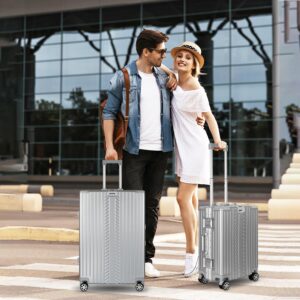 WINLIFE Hartschalen-Reisekoffer M-53cm | Großschalen-ABS-Trolley in Silber | TSA-Zahlenschloss | 4X 360°-Doppelspinnerrollen | Teleskopgriff | integrierter Becher- & Taschenhalter – Bild 8