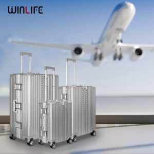 WINLIFE Hartschalen-Reisekoffer M-53cm | Großschalen-ABS-Trolley in Silber | TSA-Zahlenschloss | 4X 360°-Doppelspinnerrollen | Teleskopgriff | integrierter Becher- & Taschenhalter – Bild 9