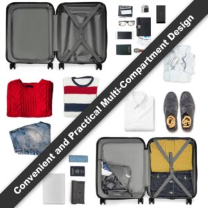 KONO Handgepäck Koffer 20 Zoll Leichter ABS Hartschalenkoffer mit TSA-Schloss Reisekoffer mit 4 Rollen Kabinenkoffer 52×38×21cm, Schwarz – Bild 8