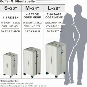 Koffer Trolley, Rollkoffer Reisekoffer Hartschalen 4 Rollen, Spinner Handgepäck,TSA, 100% PC(57cm, 45L,Weiß) – Bild 5