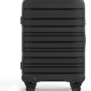GENTOR Koffer Reisekoffer mit Rollen Carbonoptik Hartschalenkoffer Trolley Handgepäck mit TSA-Schloss Rollkoffer Leicht Travel Mittelgroß (Schwarz, L)
