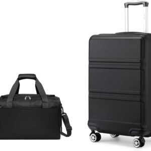 KONO 55cm Handgepäck-Koffer Trolley Set 2 Teilig Gepäcksets, Kleiner Koffer mit Rollen Handgepäck Set mit Ryanair Reisetasche 40x20x25cm, Schwarz