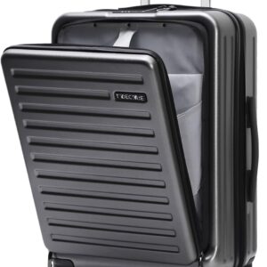 TydeCkare Handgepäck Koffer mit Laptoptasche mit Frontöffnung, 20 Zoll ABS+PC Leicht Hartschalenkoffer, TSA Schloss, YKK Reißverschluss, 4 360°Schwenkrollen, Dunkelgrau/M/45L