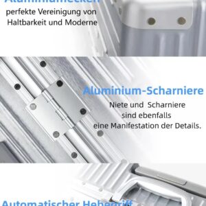 yuweijie Polycarbonat Koffer & Trolley mit 4 Rollen & TSA-Schloss Silber,35L – Bild 3