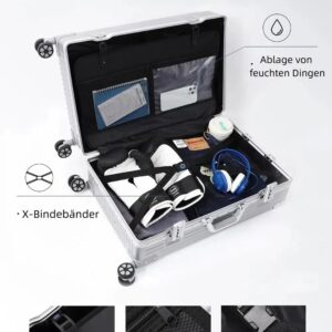 yuweijie Polycarbonat Koffer & Trolley mit 4 Rollen & TSA-Schloss Silber,35L – Bild 4
