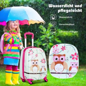 GOPLUS Kinderkoffer 2 TLG. mit Rucksack Kinder Reisekoffer Set Kinder Trolly Kinder Gepäck (Eule) – Bild 3