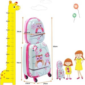 GOPLUS Kinderkoffer 2 TLG. mit Rucksack Kinder Reisekoffer Set Kinder Trolly Kinder Gepäck (Eule) – Bild 7
