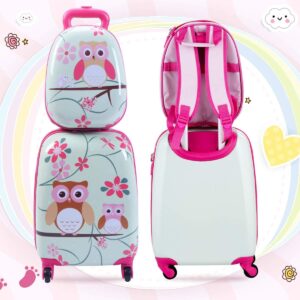 GOPLUS Kinderkoffer 2 TLG. mit Rucksack Kinder Reisekoffer Set Kinder Trolly Kinder Gepäck (Eule) – Bild 9