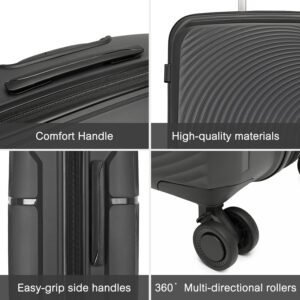 British Traveller Hartschale Koffer Trolley PP Handgepäck Reisekoffer mit 4 Spinnerräder Rollkoffer TSA-Schloß Teleskopgriff Suitcase – Bild 3