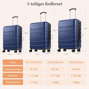 3tlg. Hartschalenkofferset Hard Shell Basic Hartschalenkoffer Trolley Koffer offerset Gepäck Reisekoffer Reisek Rollkoffer Schloss 4 Rollen Hartschale Teleskopgriff – Bild 6