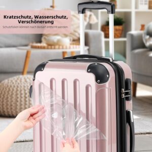 BEIBYE Hartschalen Koffer Trolley Rollkoffer Reisekoffer 4 Zwillingsrollen Polycabonat (Rosa Gold, Handgepäck 55cm-40L) – Bild 3