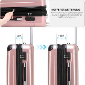 BEIBYE Hartschalen Koffer Trolley Rollkoffer Reisekoffer 4 Zwillingsrollen Polycabonat (Rosa Gold, Handgepäck 55cm-40L) – Bild 4