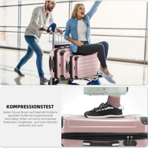 BEIBYE Hartschalen Koffer Trolley Rollkoffer Reisekoffer 4 Zwillingsrollen Polycabonat (Rosa Gold, Handgepäck 55cm-40L) – Bild 5