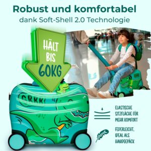 Kinderkoffer zum Draufsitzen als Kinderkoffer Handgepäck & Ersatz für Kindertrolley Jungen - Kinderkoffer Jungen - Kinder Reisekoffer für Kindergepäck - Kinderkoffer mit Rollen – Bild 3